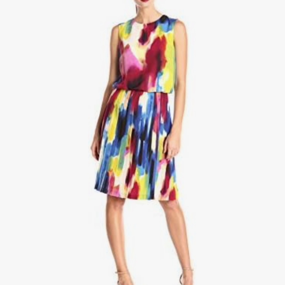 Donna Morgan Women's Knee Length Sleeveless Rainbow-Print Dress Size 4
